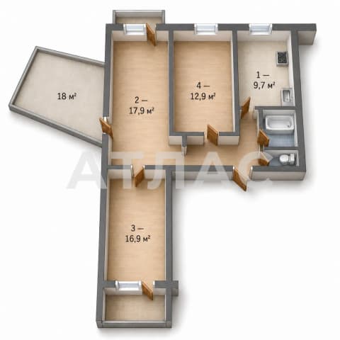 3-комнатная квартира на левом берегу, 97 м.кв