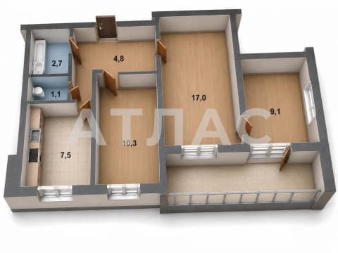 3-комнатная квартира в Ильичевском районе, 56,3