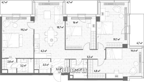 Просторный 5Е-к.кв в проекте "С5" 10801, 126